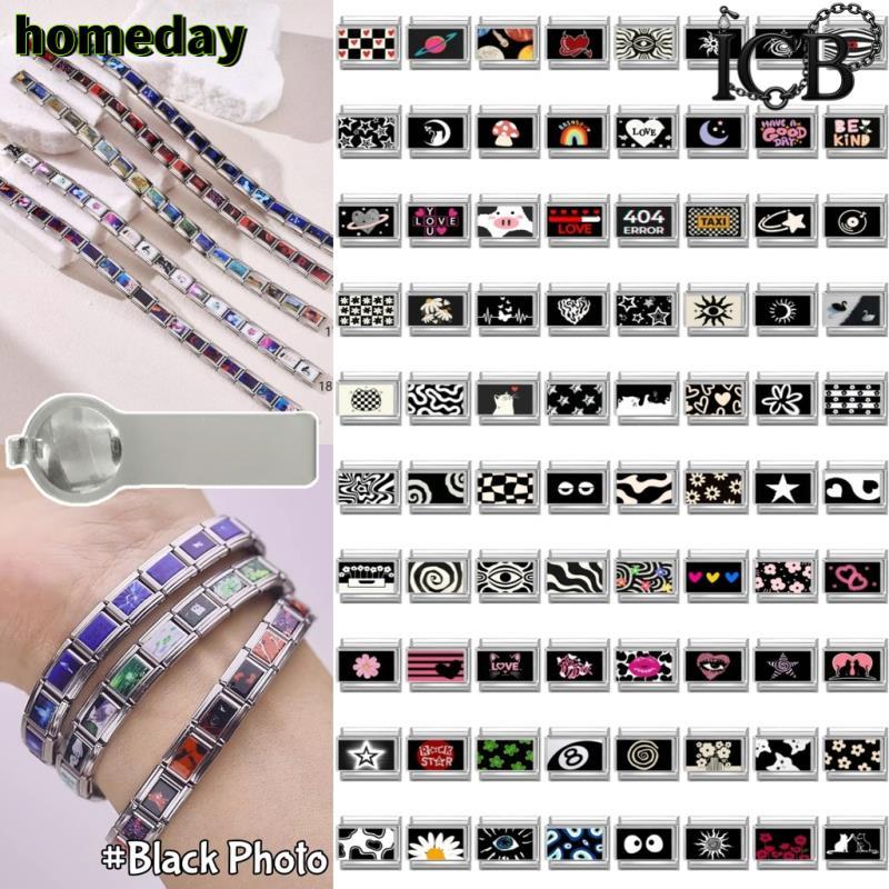 (สไตล์ภาพถ่าย) ICB Black Star Italian Charm สร้อยข้อมือ Fit 9 มม.สร้อยข้อมือสแตนเลส DIY เครื่องประดับทําอุปกรณ์เสริมบุคลิกภาพโมดูลสร้อยข้อมือเครื่องประดับ