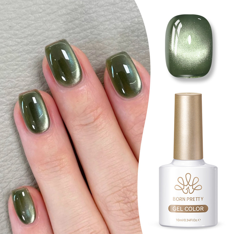 【Local】BORN PRETTY Dark Green Water Light Cat Eyes Magnetic Nail Gel Polish Green Glass Bead UV Gel Nail Art Varnish Salon Home DIY 10ml