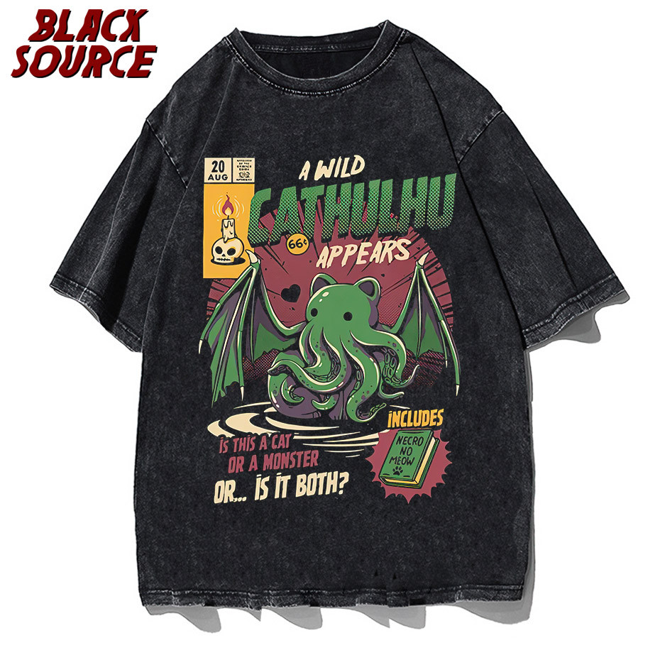 เสื้อยืดผู้ชายคอลีนกลมแบบฮิปฮอป พิมพ์ลายcthulhu สำหรับสไตล์.streetwear