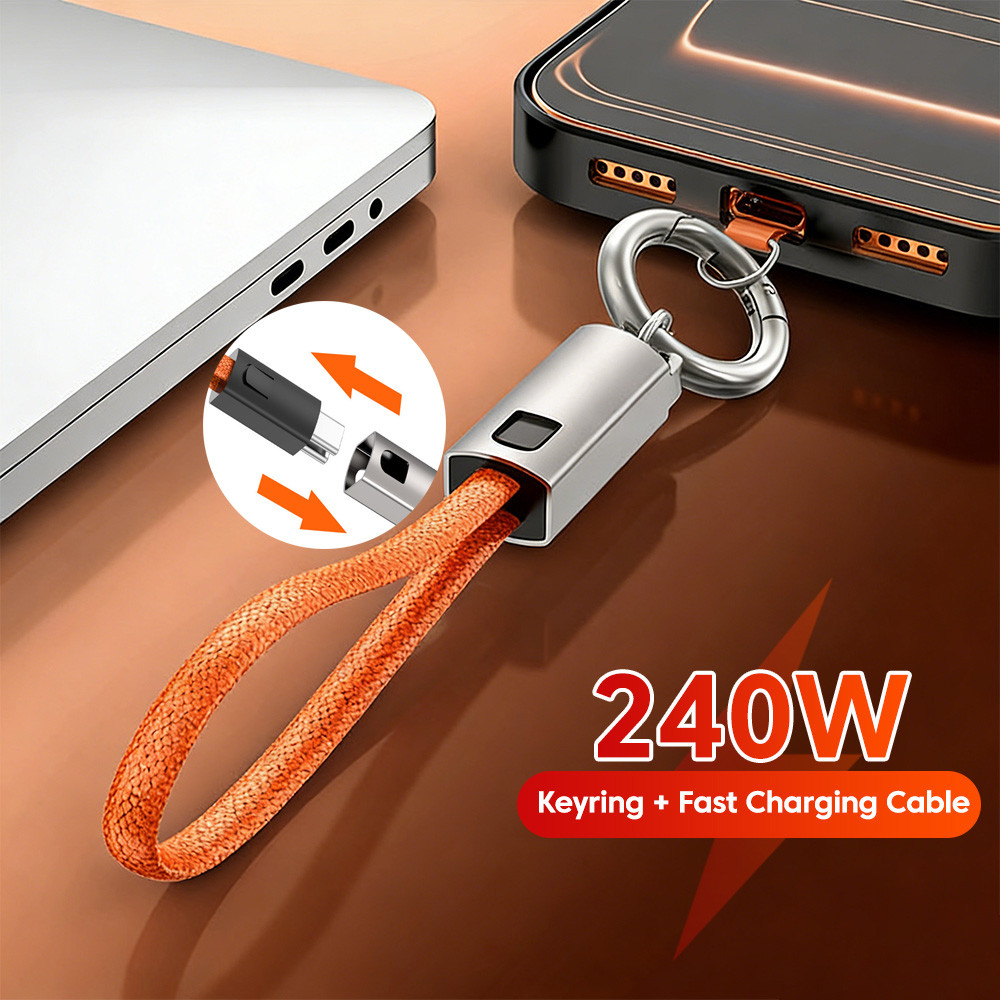 Twitch 0.18M 0.36M PD240W Super Fast Charging Dual Type C สายสั้น Key Chain ข้อมูลสาย 48V 5A สายถักสําหรับสมาร์ทโฟนแท็บเล็ตแล็ปท็อป