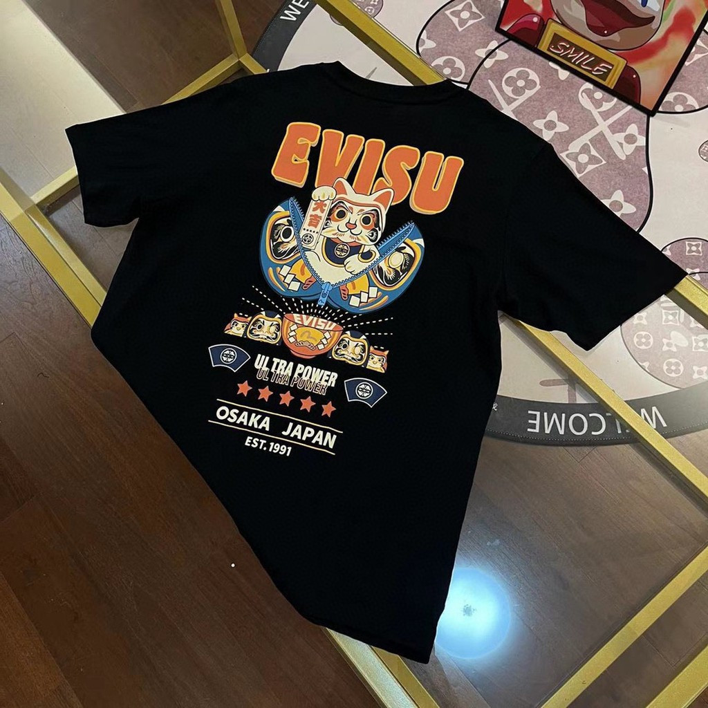 Evisu/Fushen/6XL2026 ต้นฤดูใบไม้ผลิสไตล์ใหม่เสื้อยืดแขนสั้นชายหญิงคู่สไตล์ขนาดใหญ่Co-Branded Commute