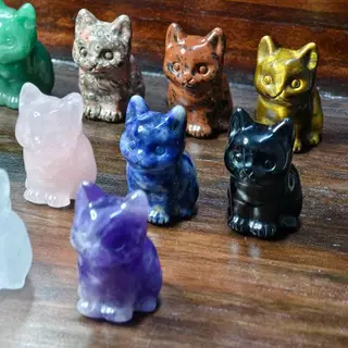 แมวนั่งหินมงคลแกะสลัก Crystal Cat Carving แมวหินธรรมชาติ ของตั้งโต๊ะนำโชค เสริมโชคลาภ ความสุข และพลังบวก
