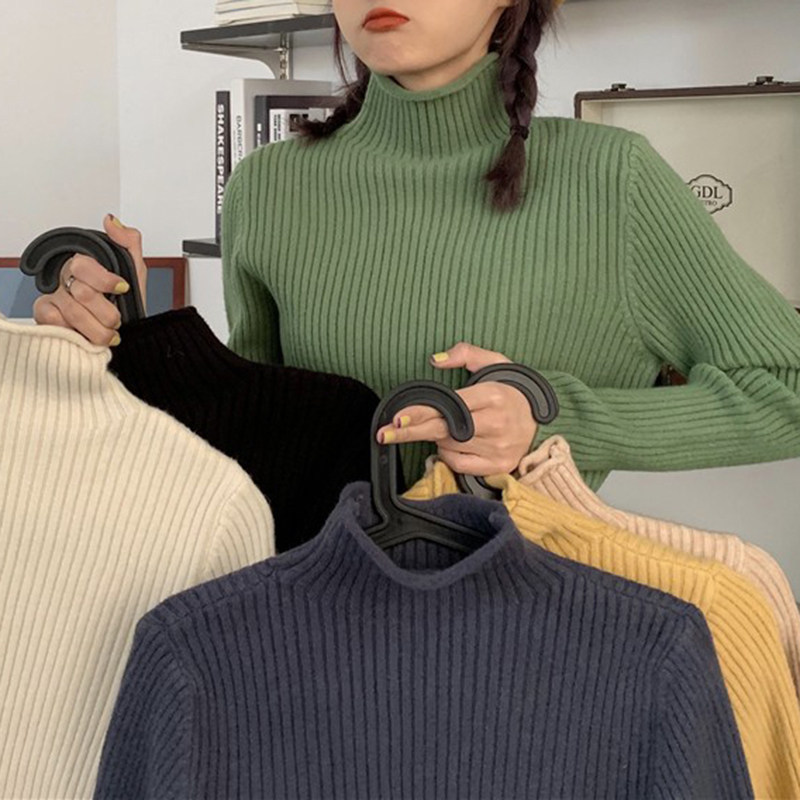 คอเต่า เสื้อคอเต่า K ถัก Slimmer ดูครึ่งคอเต่า Curled Edge T