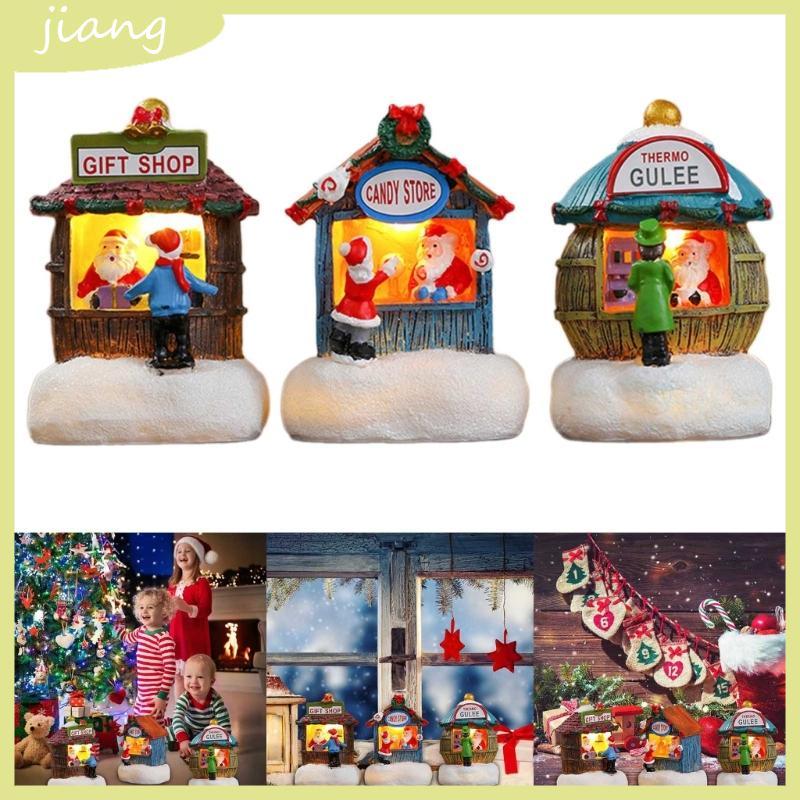 JN LED Light Up เครื่องประดับคริสต์มาสสําหรับตกแต่งโต๊ะเรซิ่น House Shape Figurine