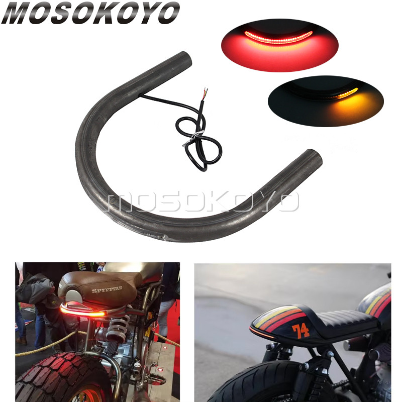 4T218mm รถจักรยานยนต์แบนที่นั่งด้านหลัง Hoop กรอบ 7/8 "หลอด LED Light Strip ไฟท้ายไฟเบรคสําหรับ Cafe