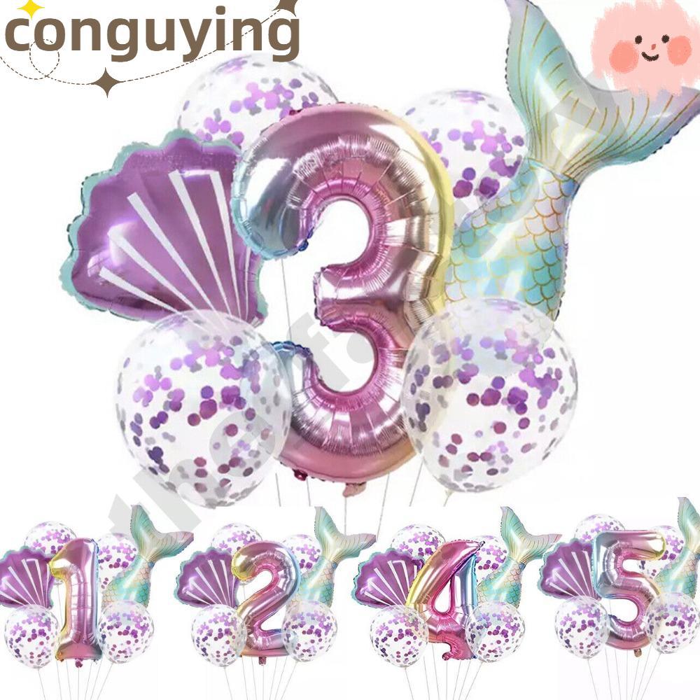 การก่อสร้าง 7ชิ้นลูกโป่งปาร์ตี้เงือกน้อย,เด็กตกแต่งงานเลี้ยงวันเกิดของขวัญทําเองชุดลูกโป่งนางเงือก,3