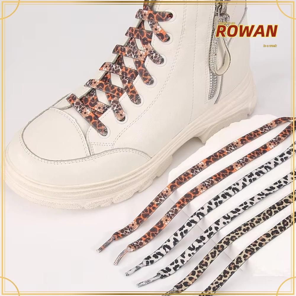 ROWANTH 1 คู่ เชือกผูกรองเท้ากีฬาพิมพ์ลายเสือดาว 120 ซม. โพลีเอสเตอร์ ทรงแบน อุปกรณ์เสริมรองเท้า