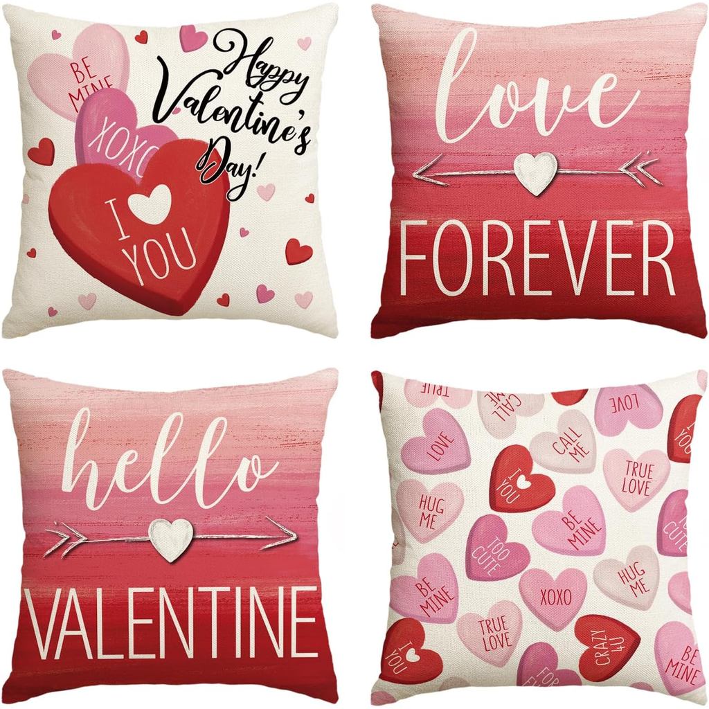 AVOIN colorlife Happy Valentines Day Pink Heart Throw Pillow Covers, 18 x 18 นิ้ว I Love You Forever