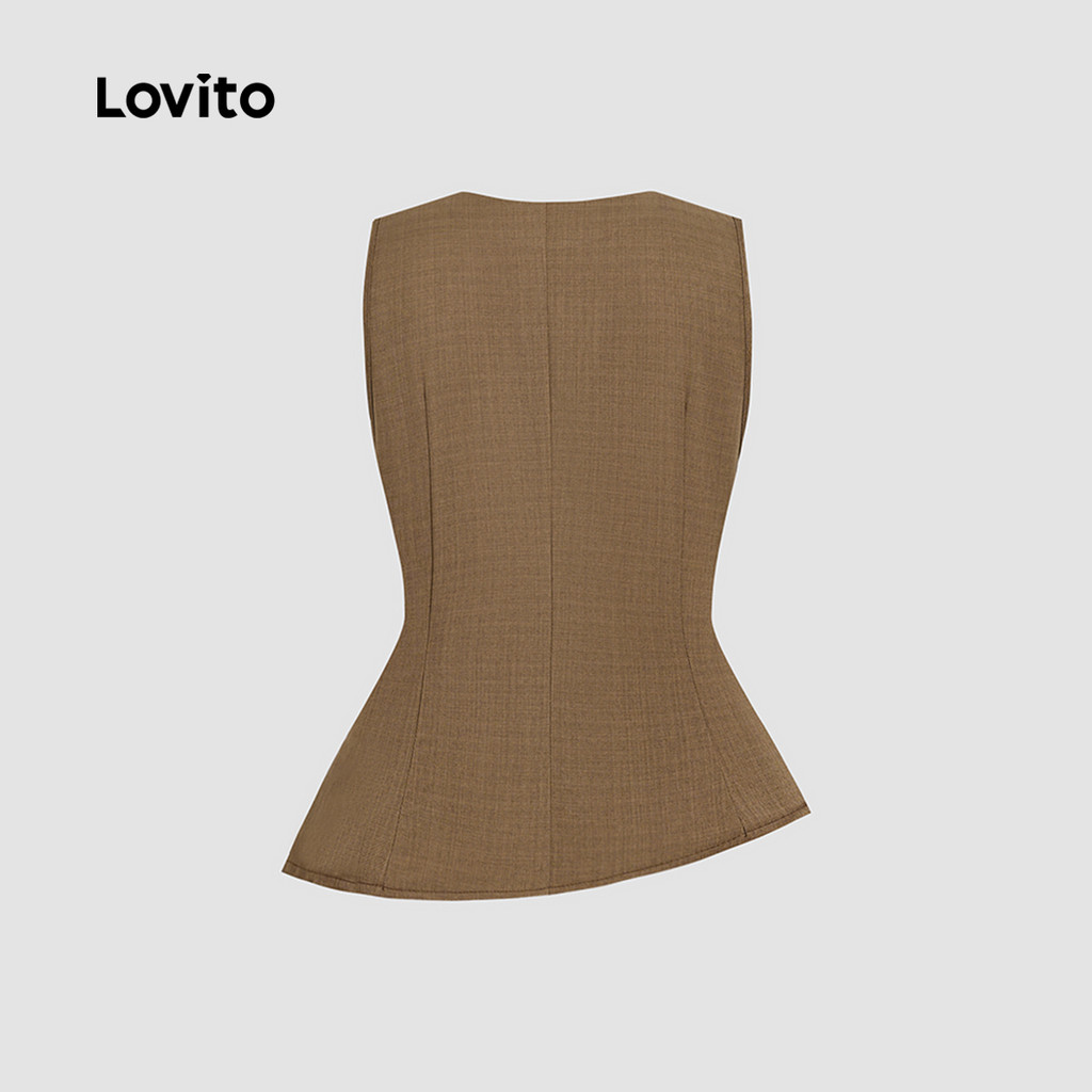 Lovito  เสื้อลําลองผู้หญิงฤดูใบไม้ผลิ/ฤดูร้อนปกปุ่มไม่สมมาตรกระเป๋าปลอมสีคากิ L178ED2146 ราคา ถูกที่สุด ดีลบีเคเค แกลเลอรีภาพที่ 6