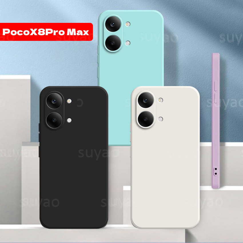 สําหรับ Xiaomi Poco X8 Pro Max ProMax 2026 เคสโทรศัพท์ Soft TPU ซิลิโคนเหลวปลอก PocoX8ProMax PocoX8Pro กันกระแทกสแควร์เกราะเรียบง่ายคลาสสิกตรง Cube ฝาหลัง