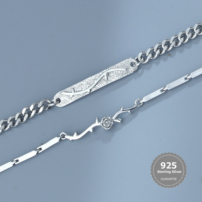 S925 Silver S925 Silver Thorn rose สร้อยข้อมือคู่ - ไม่ซ้ําใครและสร้างสรรค์สําหรับวันเกิดของเขา/ของเ