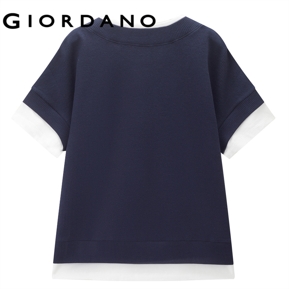 GIORDANO تيشيرت نسائي وافل بطبقتين وهمية — صورة 3