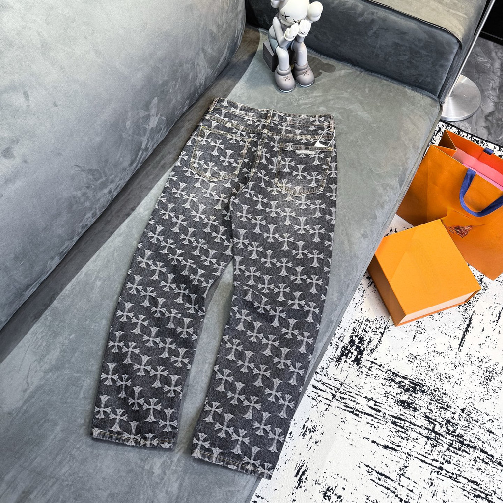 Chrome Hearts Chrome Hearts กางเกงยีนส์ขาบาน Jacquard พิมพ์ลายเต็ม