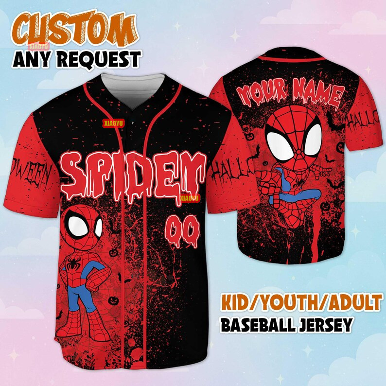เสื้อเบสบอล Spider Man ส่วนบุคคล เสื้อและเสื้อ Disney Spider Man จับคู่ชุดครอบครัว (V-Collar)