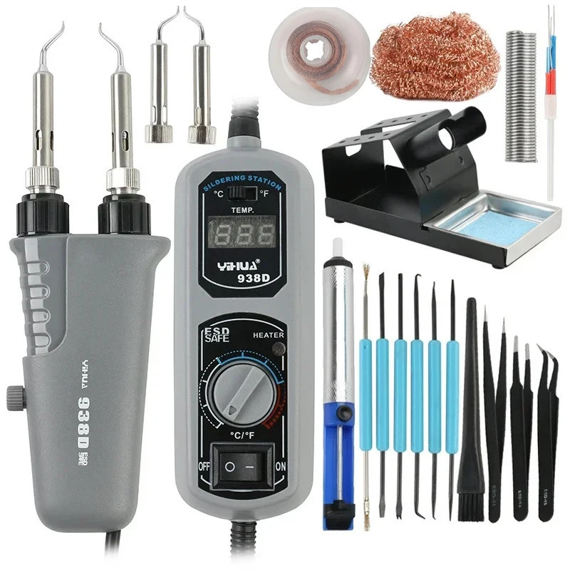 YIHUA 938D 120W แบบพกพาดิจิตอล Mini ไฟฟ้าบัดกรีเหล็กแหนบสถานีบัดกรีเครื่องมือเชื่อมสําหรับ BGA SMD ซ