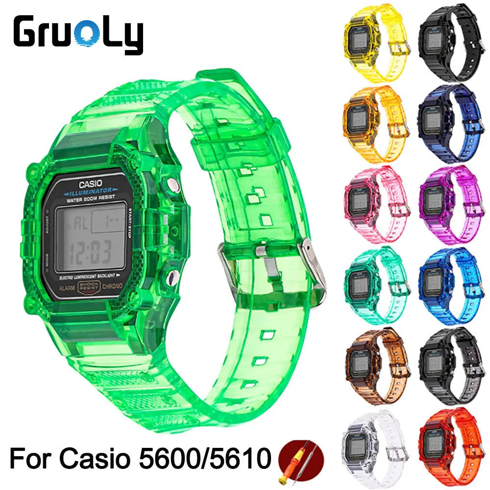 สายรัด + สําหรับ Ca--sio DW-5600 GW-B5600 G-5600E G-5000 GW-M5610 G-5600E G-5000 สายนาฬิกาซิลิโคนสร้