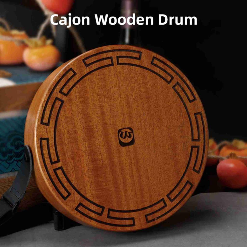 Meyishop Cajon กลองไม้มะฮอกกานีแบบพกพาแปดเหลี่ยมเครื่องมือเคาะมือพร้อมสายปรับได้และกระเป๋า