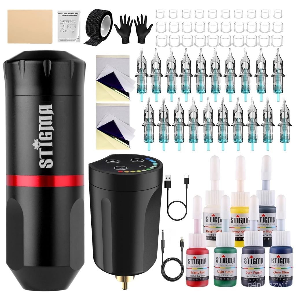 STIGMA Wireless Tattoo Pen Set Rotary Tattoo Machine with 1400mAh Battery,20Pcs Tattoo Needles and 7