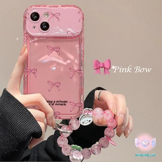 [จัดส่งในพื้นที่] เคสโทรศัพท์กระจกแต่งหน้าโบว์สีชมพู สำหรับไอโฟน For iPhone16 14 15 11 13 12Pro ProMax 7 8 Plus X XR XS