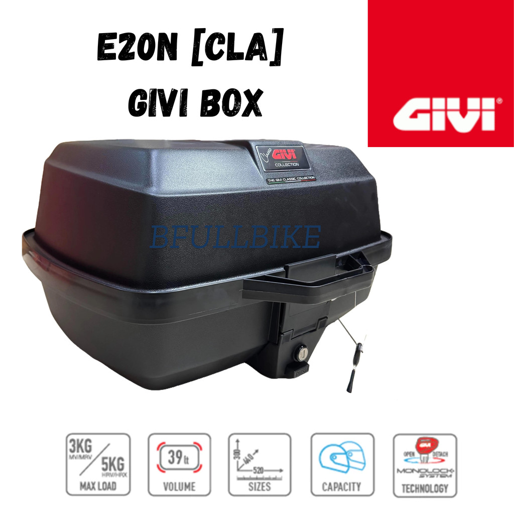 GIVI BOX E20N (CLA) 39 LITRE GIVI CLASSIC COLLECTION MONOLOCK SYSTEM TOP BOX HARD CASE + BASE PLATE 