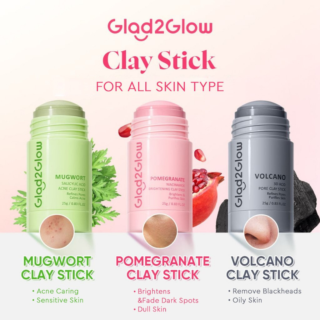 Glad2Glow Pomegranate Niacinamide Brightening /Mugwort Ance/Volcano Pore Clay Stick Face Facial Mask