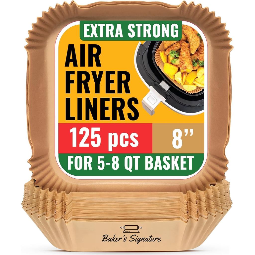 Air Fryer กระดาษ Liners, 125 ชิ้น Air Fryer Disposable Liners, Non-Stick และ Oil Proof สําหรับทําควา