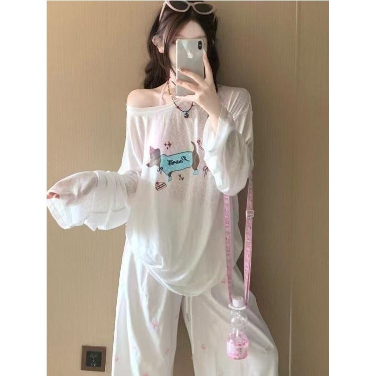 พร้อมส่งจากกทม เสื้อแขนยาว ยืดพอดีตัว ทรงหลวม ปาดไหล่ ใส่แมทช์เสื้อสายเดี่ยว ป้องกันแดด สไตล์เกาหลี รูปที่ 6