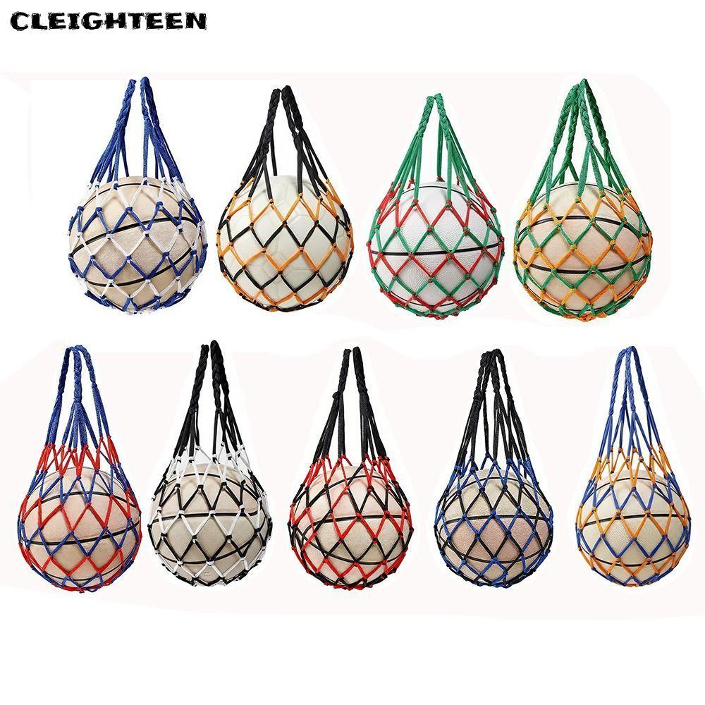 CLEIGHTEEN กระเป๋าใส่บาสเก็ตบอล, กระเป๋าไนลอนไนลอนหลากสี, ถุงตาข่ายทอผ้าที่ทนทาน ลูกบอลฟุตบอล