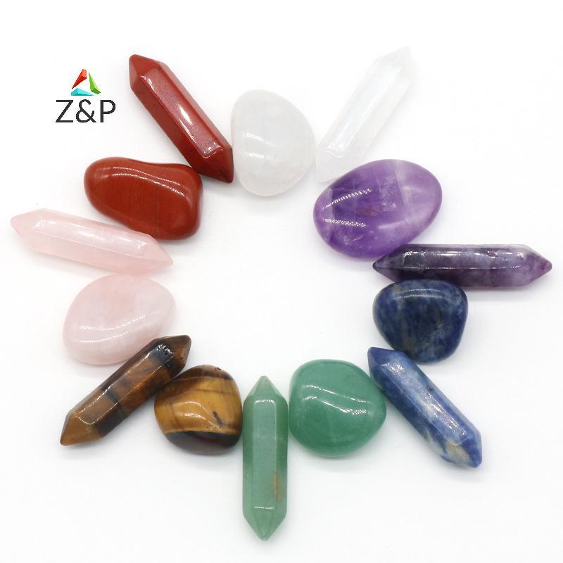 Z&P 14pcs Seven Chakra Energy Healing Stone คริสตัลธรรมชาติอัญมณีเครื่องประดับของขวัญ COD