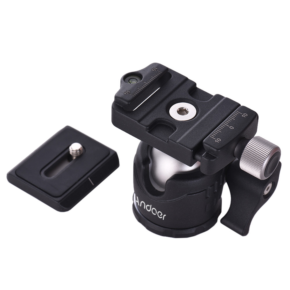 Hahao Andoer หัวบอลตั้งโต๊ะขนาดเล็ก 360 องศาวิดีโอขาตั้งกล้อง Ballhead Mount พร้อมแผ่นปลดเร็วและระดั