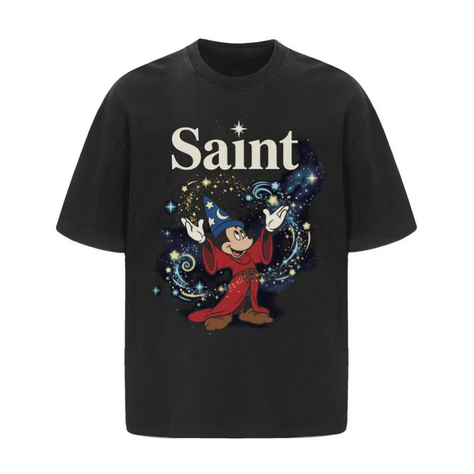 Fantasia Mickey Vintage Washed Distressed Loose Fit เสื้อยืดแขนสั้น Unisex