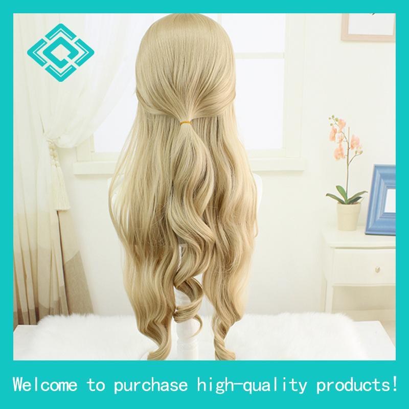 【Manmei】Genshin Impact Fontaine Navia Cosplay Wig 95cm Long Curly Linen Gold Hair Anime Cosplay Wig 