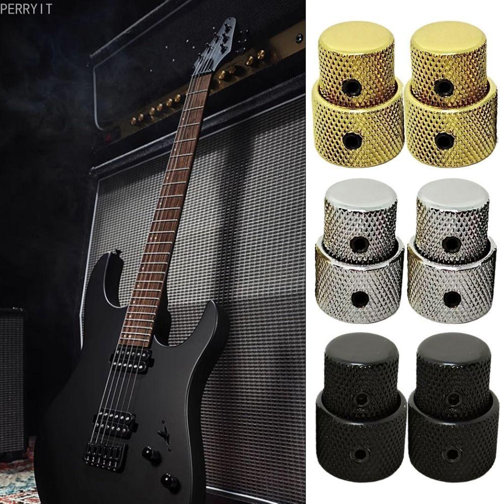PERRY 3 ชิ้น Dual Concentric Stacked ปุ่มควบคุม, Domed/แบนที่ถอดออกได้ 2 ใน 1 ปริมาณปุ่มควบคุมความเร็ว, ติดตั้งง่ายแบบพกพา Double Layer Tone Volume Blend ลูกบิดเบส