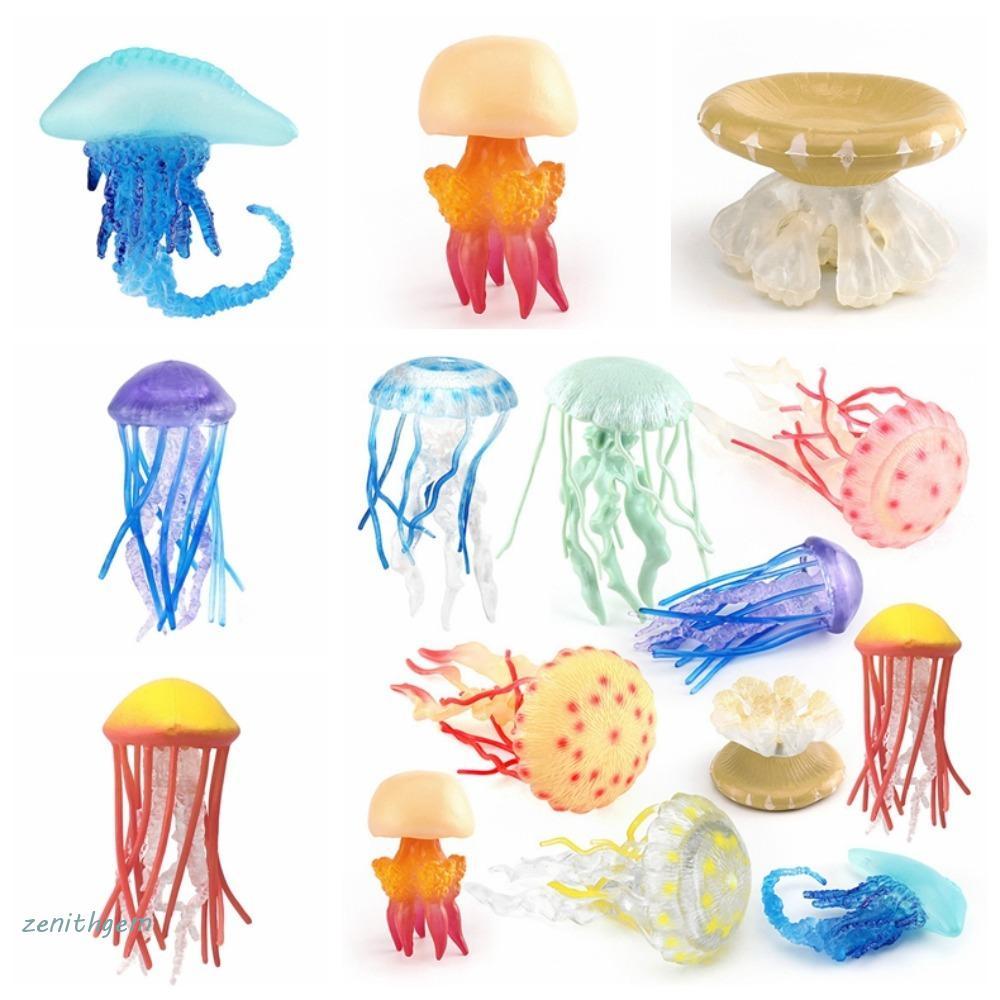 ZENITHG Ocean ตุ๊กตาสัตว์,หลากสีเหมือนจริงแมงกะพรุนปลาดาวดอกไม้ทะเล, Sea Life Figurine Solid Marine 