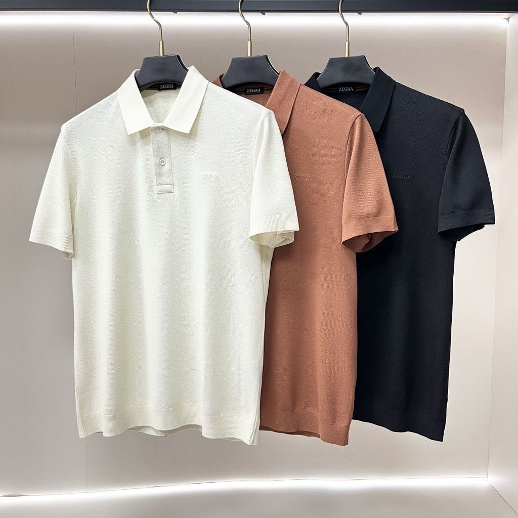 UDQC Zegna New short-sleeve top with ice silk hem T Men's summer casual versatile waffle collar shir