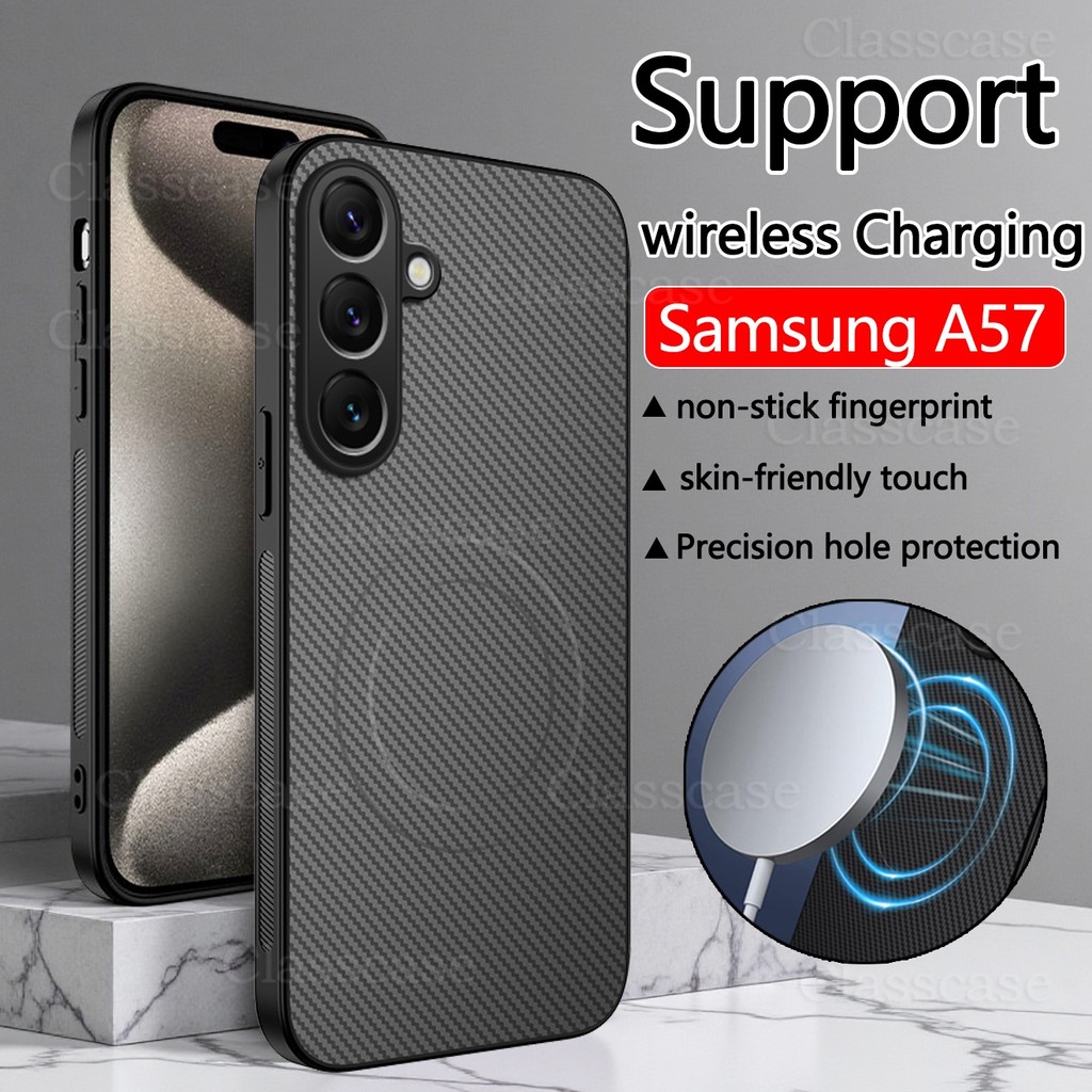 ปลอกสําหรับ Samsung Galaxy A57 A37 A27 A17 A07 57 A 37 LTE 4G 5G รูปแบบคาร์บอนไฟเบอร์แม่เหล็กดูดสีทึบเรียบง่ายเคสโทรศัพท์เลนส์ป้องกันเต็มรูปแบบกันกระแทกปกหลัง