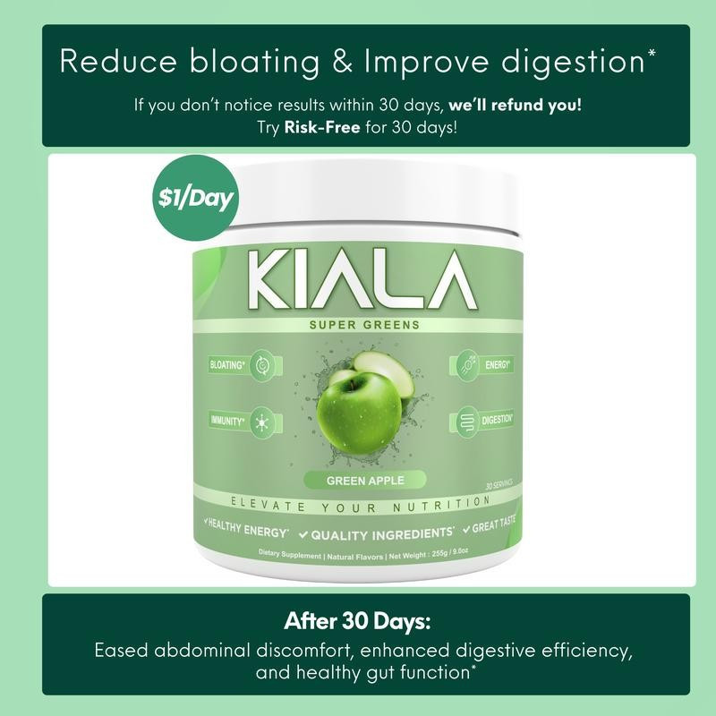 Kiala Nutrition Super Greens Powder - สุขภาพทางเดินอาหารสําหรับผู้หญิง, บรรเทาท้องอืด, Gut Health, ก
