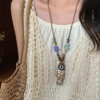 สร้อยคอ necklace แฟชั่น จี้ ก้างปลาเรโทร สไตล์โบฮีเมียน เข้ากับทุกการแต่งกาย COD