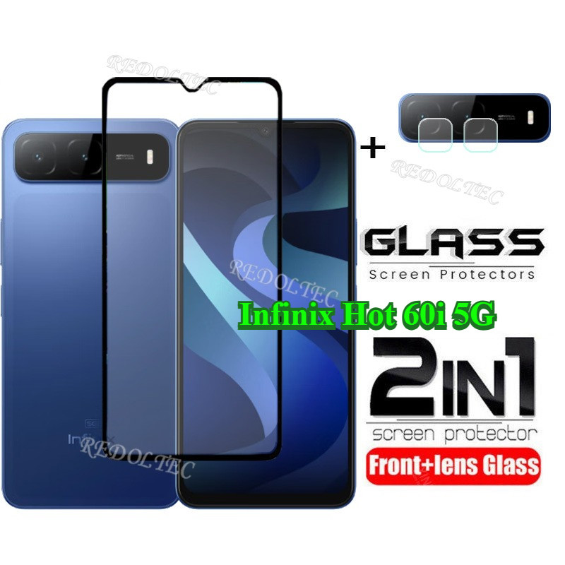 Infinix Hot 60i 5G 2 in 1 ป้องกันหน้าจอ + เลนส์ป้องกันคลุมทั้งหมดกาวเต็ม Infinix Hot60i 5G ฟิล์มกระจกนิรภัยด้วยกล้อง Flim ป้องกัน