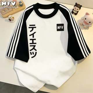 【จัดส่งตลอด 24 ชั่วโมง】NFV แฟชั่นเกาหลี💕เสื้อยืดแขนสั้นคอกลม ลวดลายแฟชั่น Oversized ทรงหลวม ผ้าฝ้าย YG4718