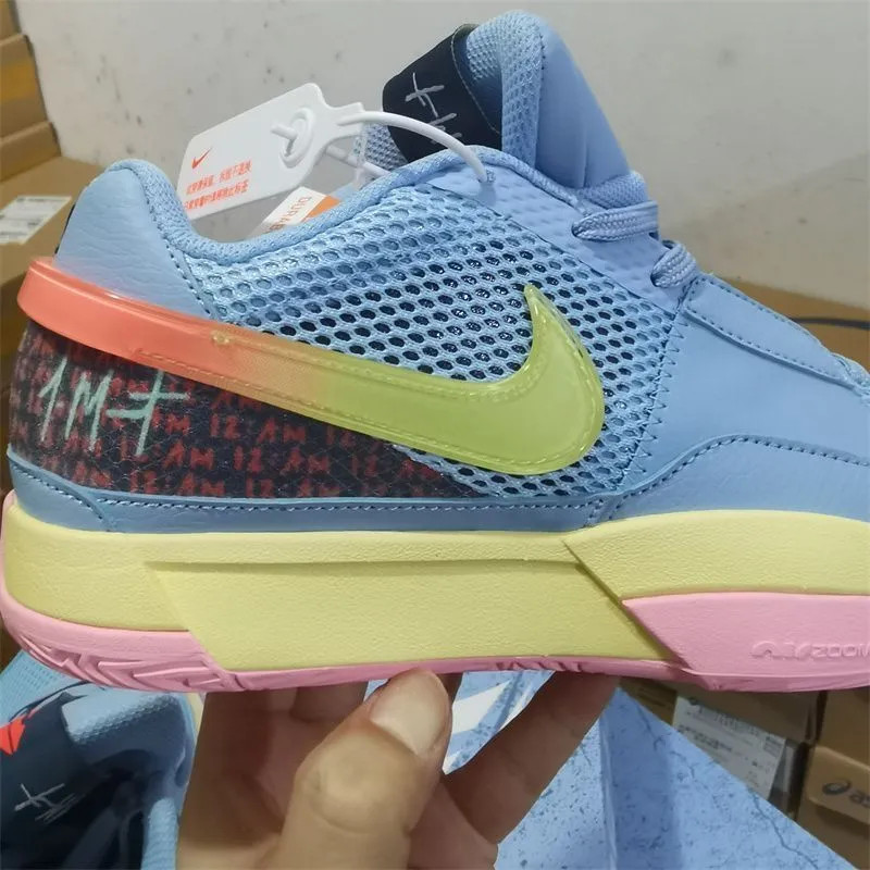 รองเท้าบาสเก็ตบอลรุ่น Morante JA1 ปีมังกรจํากัดสีขาวสีฟ้าสีชมพูลายเซ็นรองเท้ากีฬาต่อสู้จริงอินเทรนด์