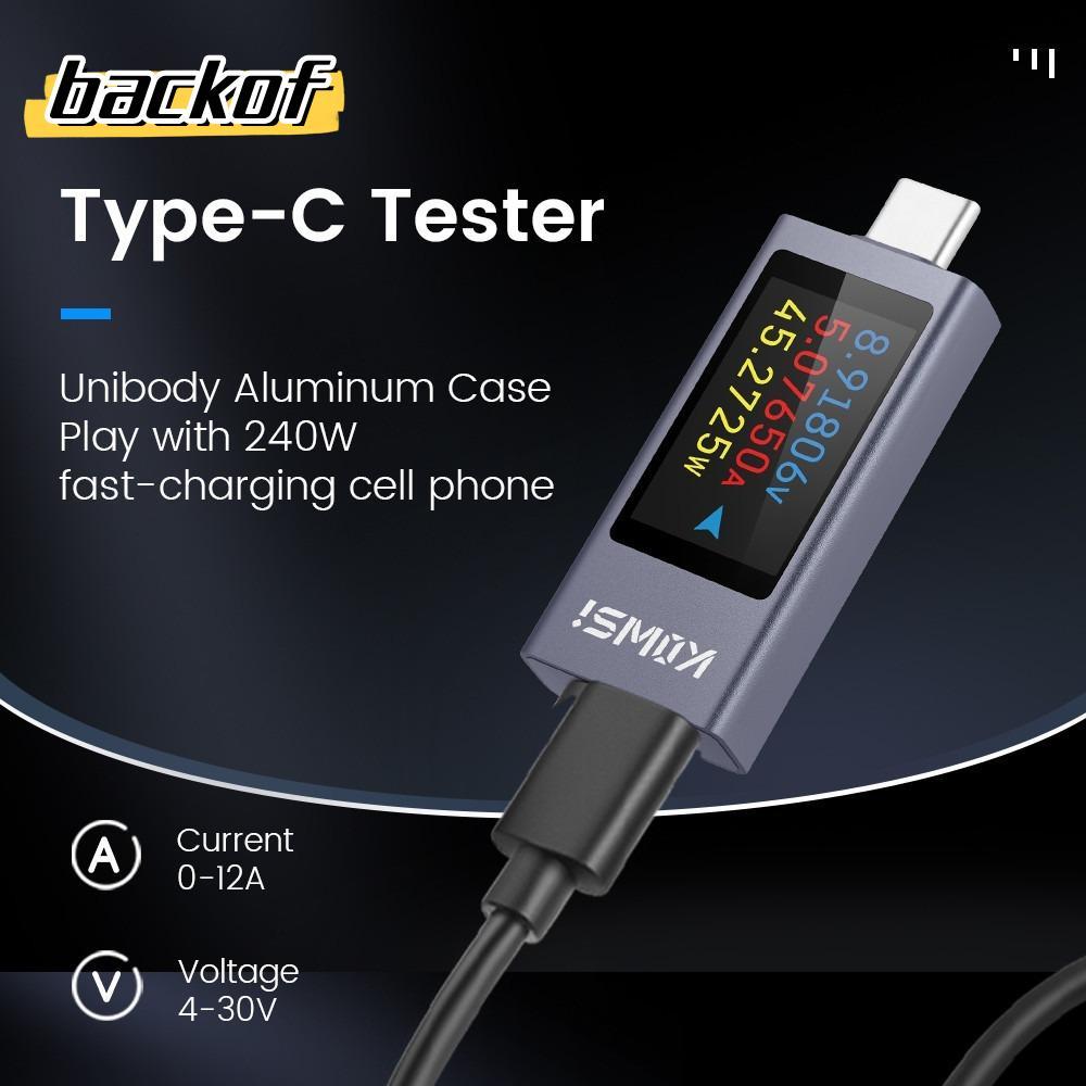 BACKOF Power Meter Tester, DC 4-30V 0-12A Type-C Current และแรงดันไฟฟ้า Monitor, แบตเตอรี่ความจุ KWS