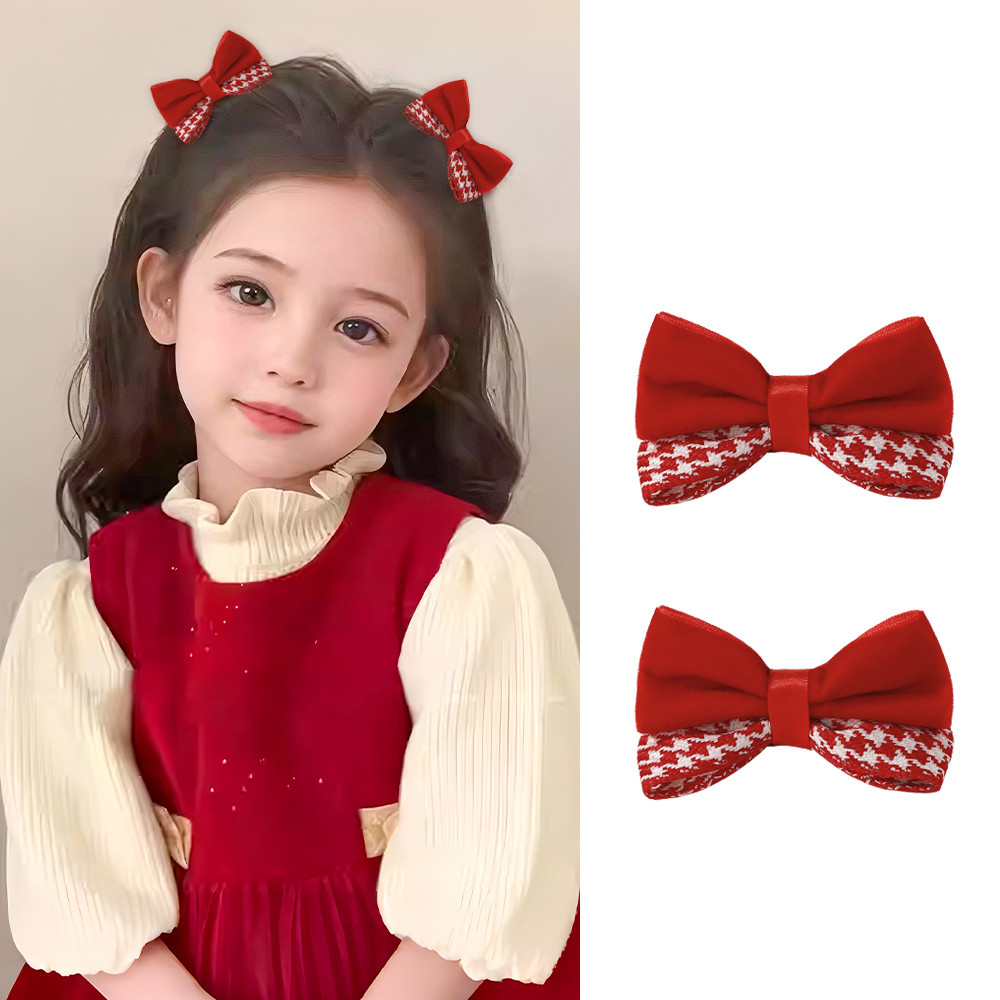 กิ๊บริบบิ้นยาวสีแดงสำหรับผู้หญิง พร้อมโบว์เก๋ไก๋ ของขวัญปีใหม่สำหรับผ้าคล้องผม