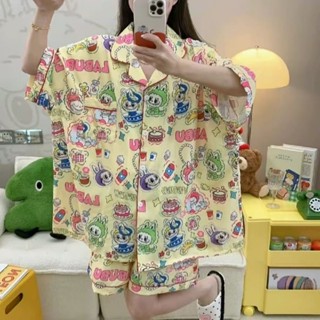 MUHANLU01 ชุดนอนผู้หญิงผ้าไหมอิตาลี่เเฟชั่นใหม่ลายการ์ตูน น่…