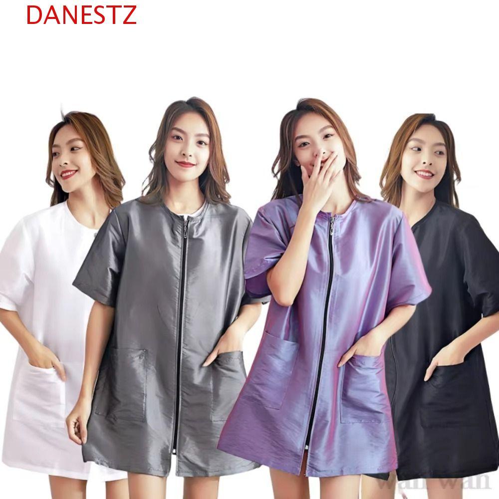 DANESTZ ร้านตัดผมเสื้อผ้าทํางาน, ไม่ติดโพลีเอสเตอร์, ยูนิเซ็กส์ ซิประบายอากาศ เสื้อคลุมแขนสั้น/แขนยาว ช่างทําผม