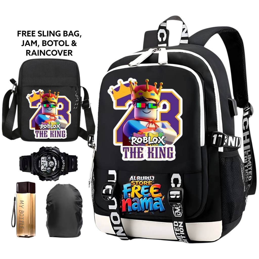 NDS - Cool 3D Character Roblox School Backpack + ชื่อฟรี Roblox Gaming Backpack กระเป๋านักเรียนชายอิ