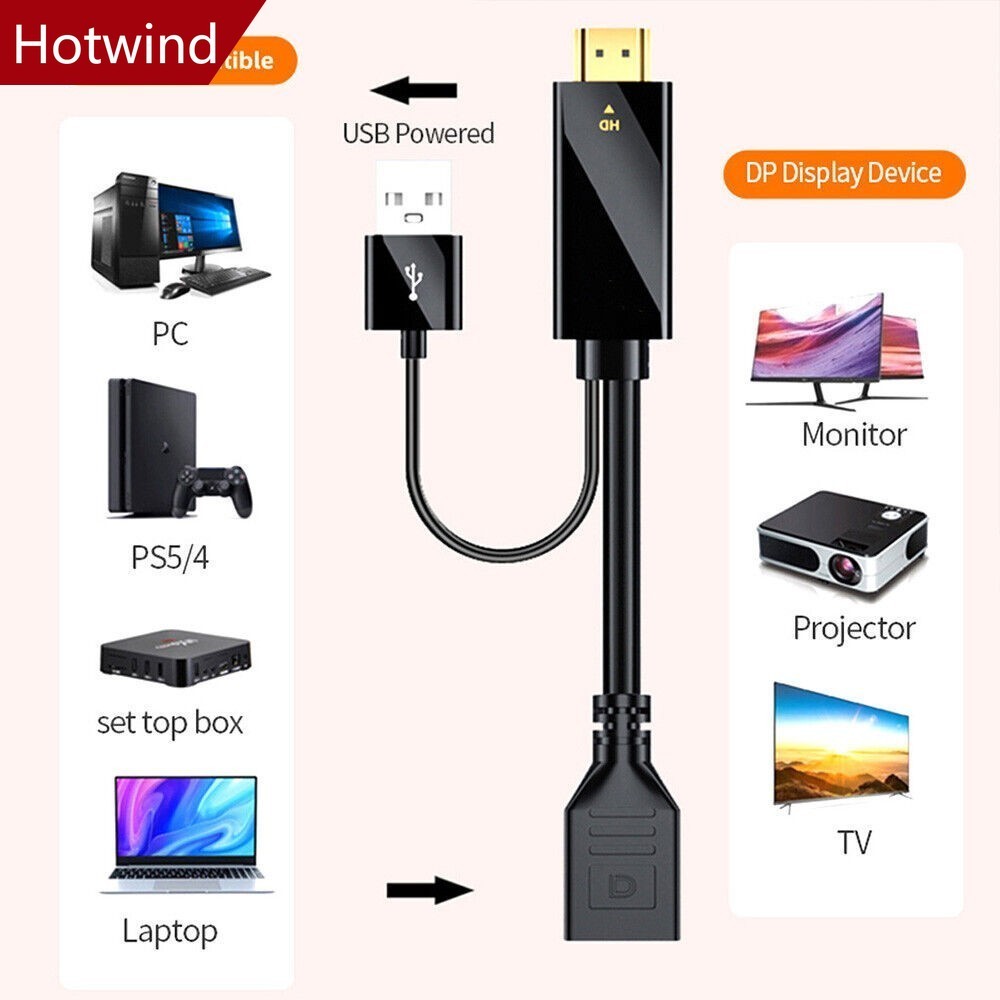 สายแปลง Active 4K HDMI เป็น Dp Displayport พร้อมไฟ USB สําหรับแล็ปท็อปพีซี