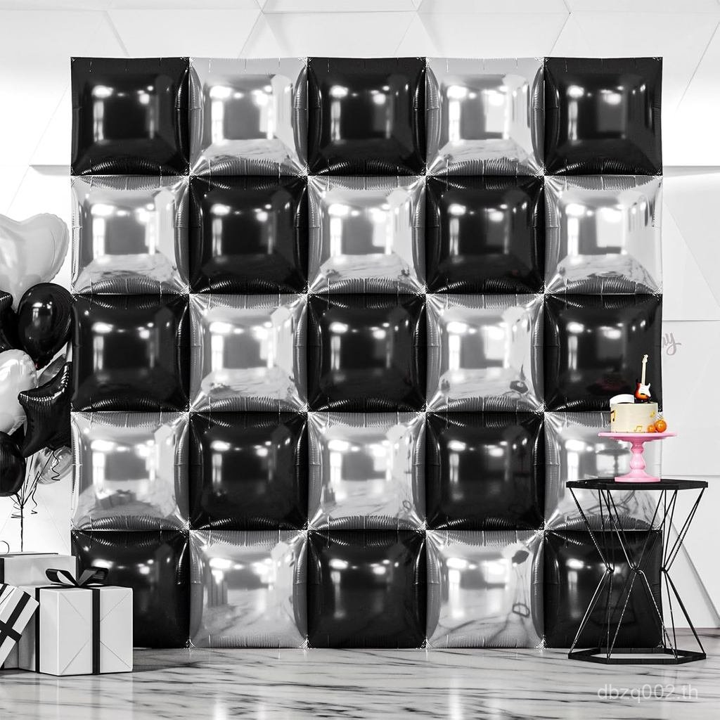 NISOCY 25PCS สีดําเงินฟอยล์บอลลูนผนังฉากหลังสองด้านสีดําเงินบอลลูน Arch ชุดสําหรับปีใหม่วันเกิดงานแต