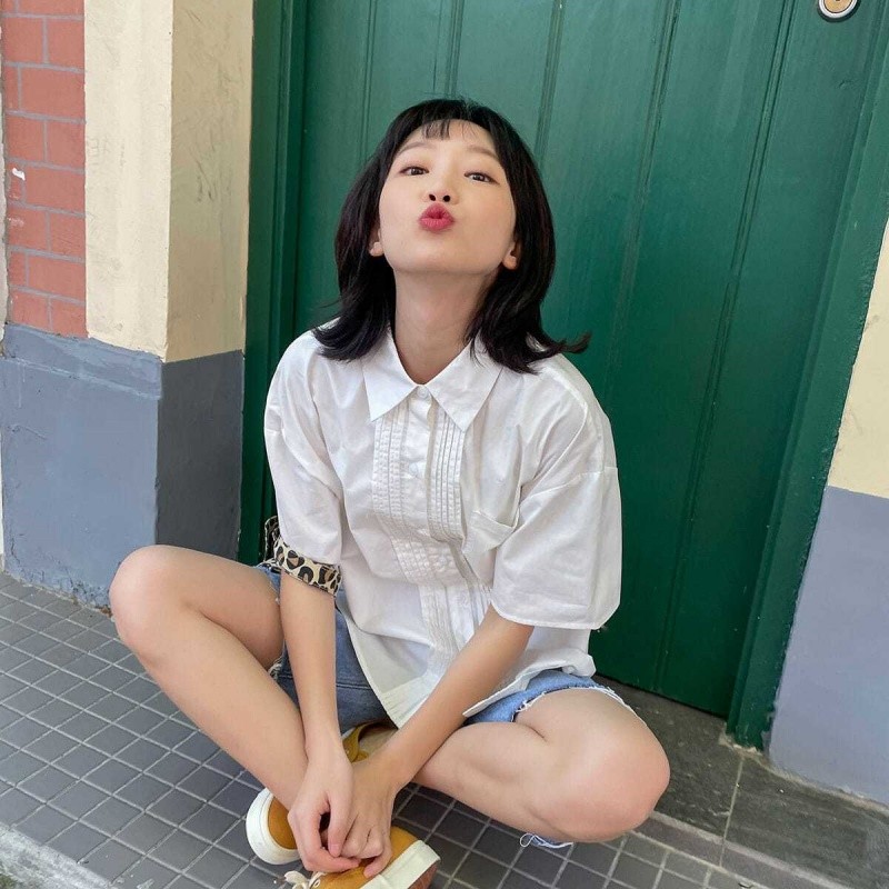 shayne-เสื้อสุภาพสตรี สีขาว ปุ่มกด เสื้อแขนสั้น ประเภทรุ่นหลวม สดชื่น หวาน วรรณกรรมและศิลปะ แฟชั่นสบาย ๆ วิทยาลัย ราคา ถูกที่สุด ดีลบีเคเค แกลเลอรีภาพที่ 7