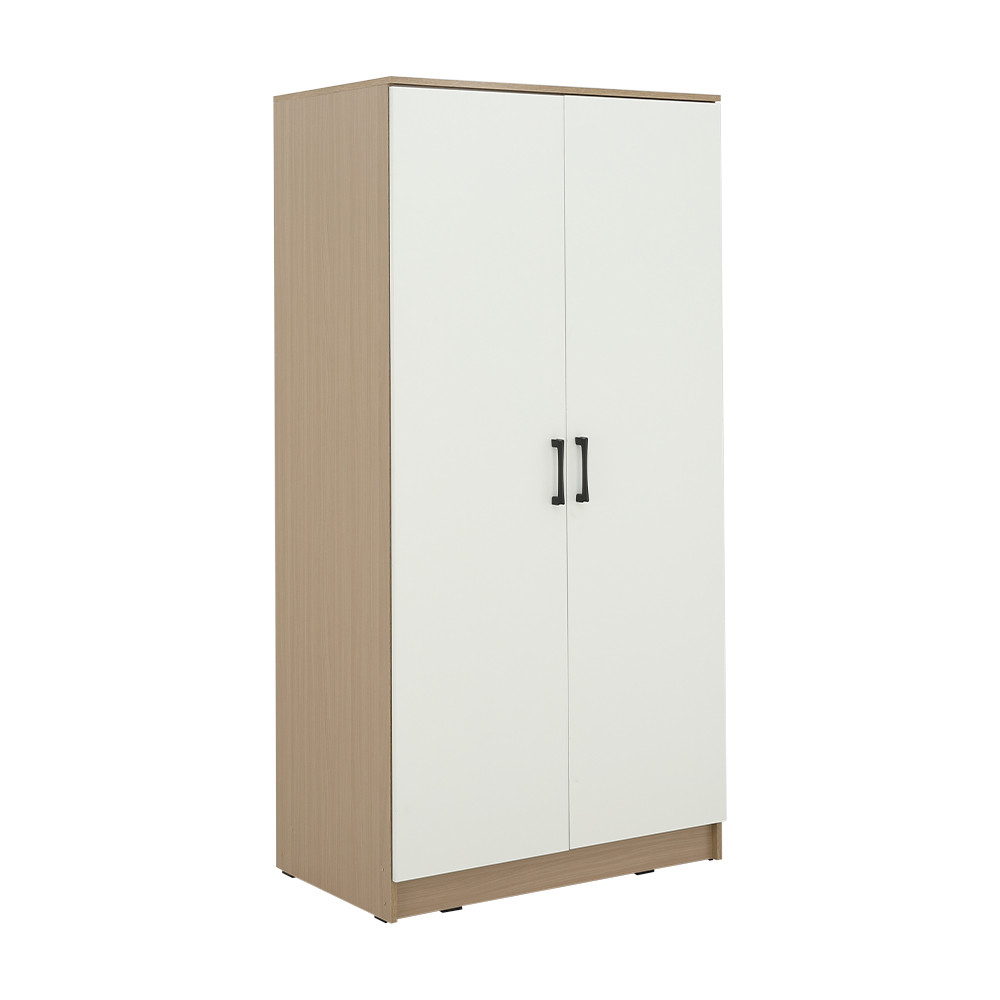 Furinbox ตู้เสื้อผ้า 2 บาน รุ่นเฟส ขนาด 90 ซม. - สีธรรมชาติ/ขาว